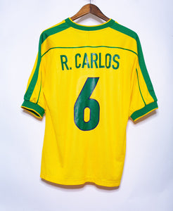 Retro Brazil Home Soccer Football Jersey World Cup 1998 Men Adult R.CARLOS #6