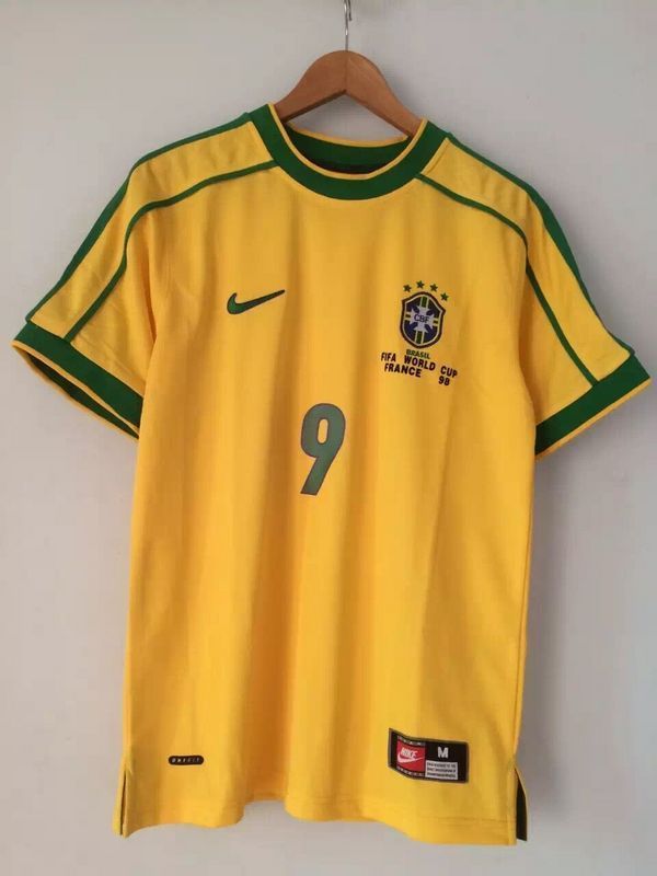 Retro Brazil Home Soccer Football Jersey World Cup 1998 Men Adult RONALDO #9